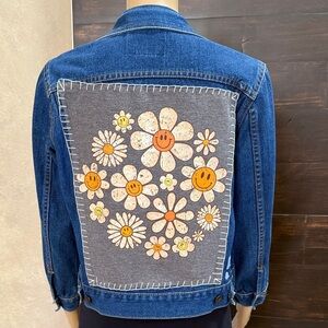 Upcycled Goldwing Sunflower Denim Jacket Size M (Juniors 12-14)